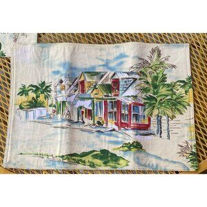 2 Matching Vintage Reversible Tropical Fabric Place Mats